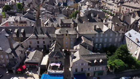 Porte-du-Therond-Marvejols-medieval-city-aerial-shot-sunny-day-France